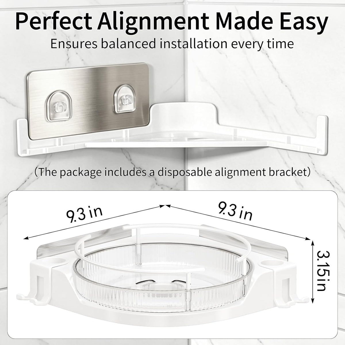 shuang qing 360° Rotating Corner Shower Caddy, 2-Tier Adhesive Shower Organizer Shelf with Removable Clear Trays, No-Drill Bathroom Storage Rack for Shampoo, Body Wash & Shower Essentials,White