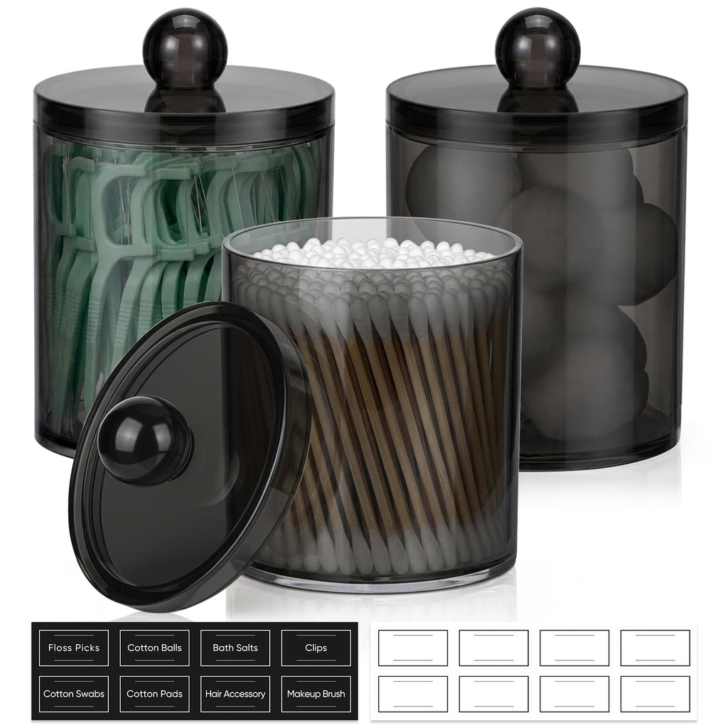 4 Pack Acrylic Qtip Holder Dispenser for Cotton Swabs, Balls, Floss Picks