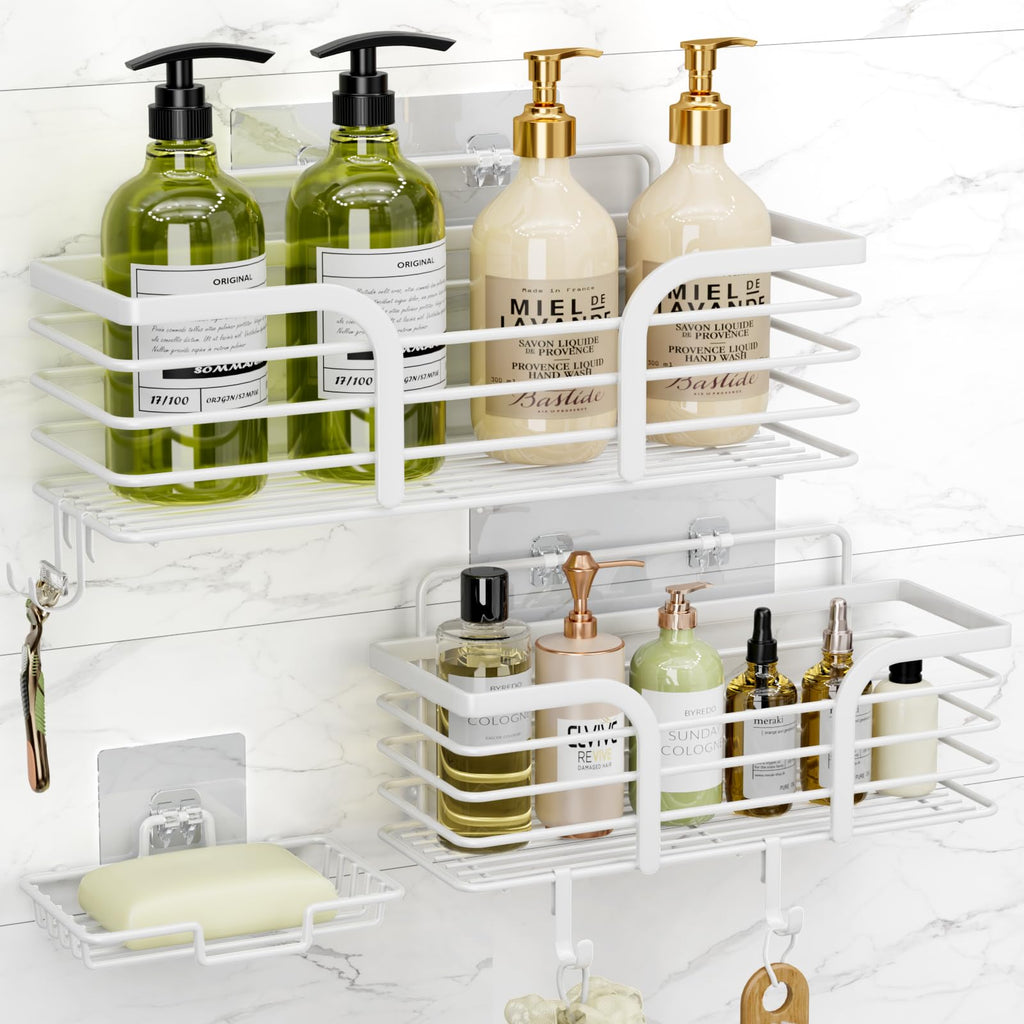 Yougai Shower Organizer with Soap Holder and Hooks for Bathroom (Black)