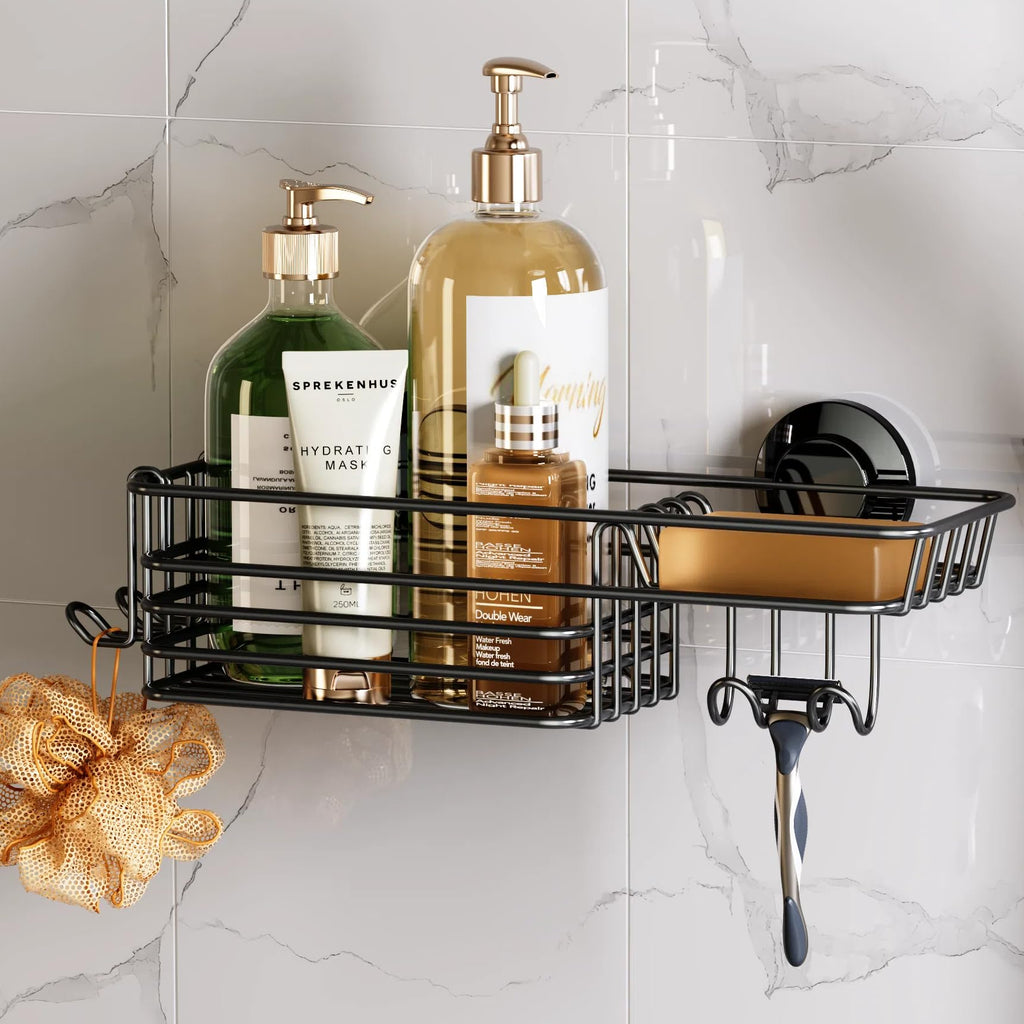 TAILI Shower Caddy Suction Cup 2 Pack with Hooks & Soap holder, Black