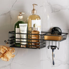 TAILI Shower Caddy Suction Cup 2 Pack with Hooks & Soap holder, Black