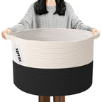 Large Woven Blanket Basket,65L Cotton Rope Laundry Basket