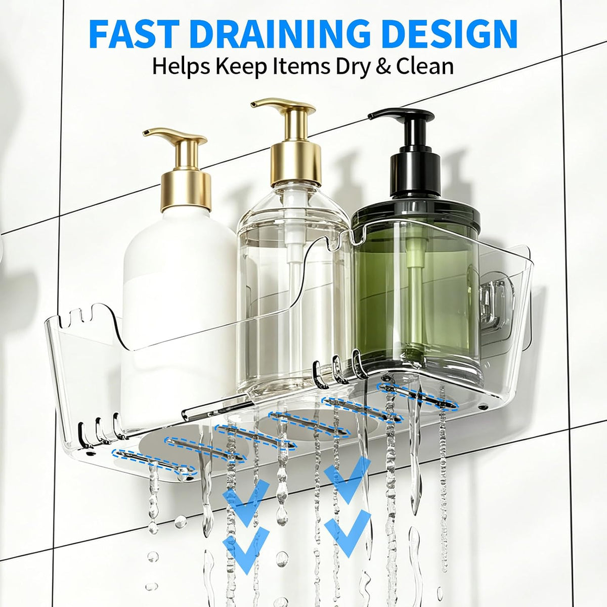 CGBE 5-Pack Adhesive Shower Caddy Set, No-Drill Bathroom Shelves