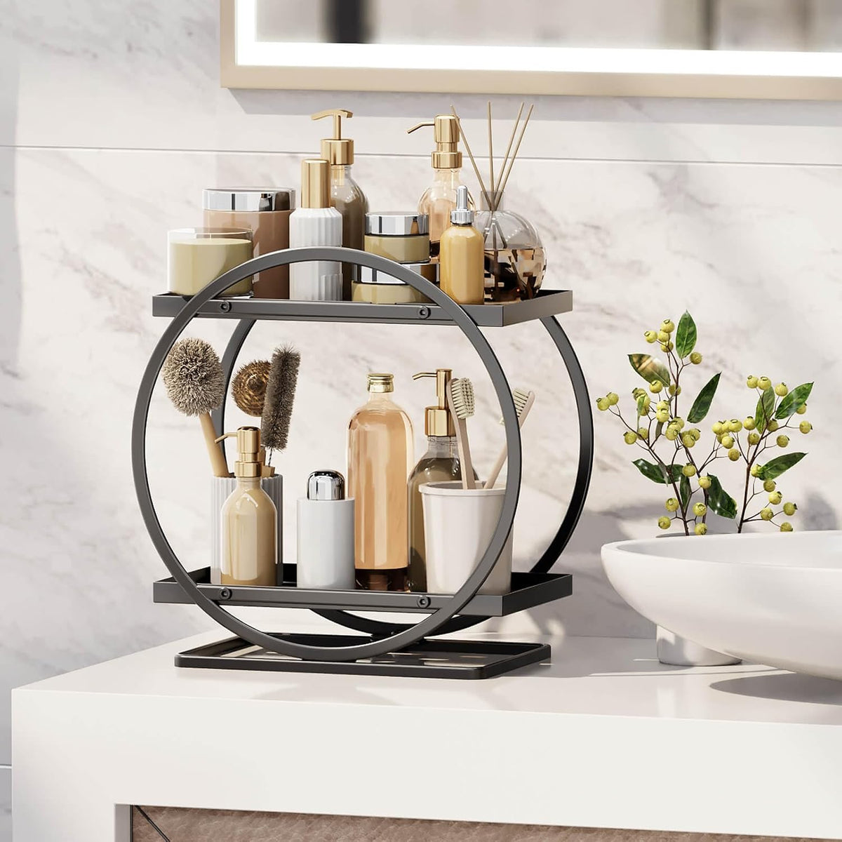 Bathroom Counter Organizer, 2-Tier Black Perfume Organizer Dresser