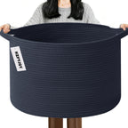 Large Woven Blanket Basket,65L Cotton Rope Laundry Basket