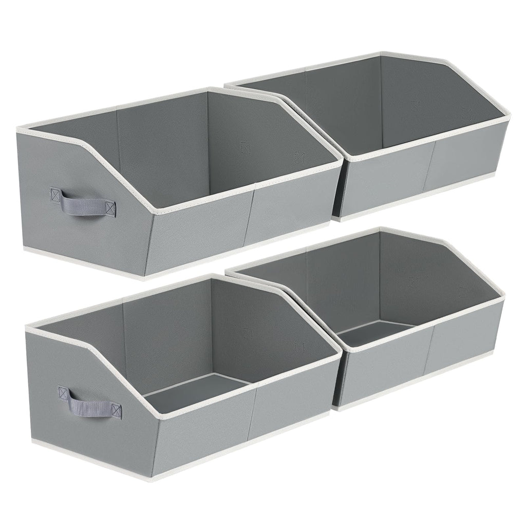 Homsorout Closet Organizers Bins 6 Packs - Large Closet Shelf Organizer with Handles, Fabric Trapezoid Storage Bins, Collapsible Storage Cubes for Clothes, Towels, Light Gray
