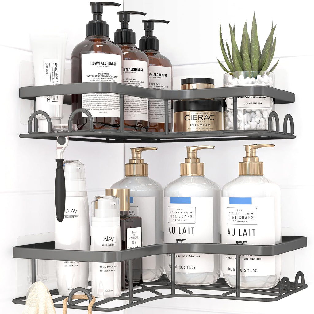 Sakugi Black Corner Shower Caddy Adhesive No Drilling Bathroom Shelves
