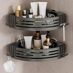 Lekesky Suction Cup Shower Caddy, No Drill Shower Shelf, Aluminum Rust Proof Bathroom Shower Organizer with 12 Hooks (2-Pack, Gunmetal Gray)