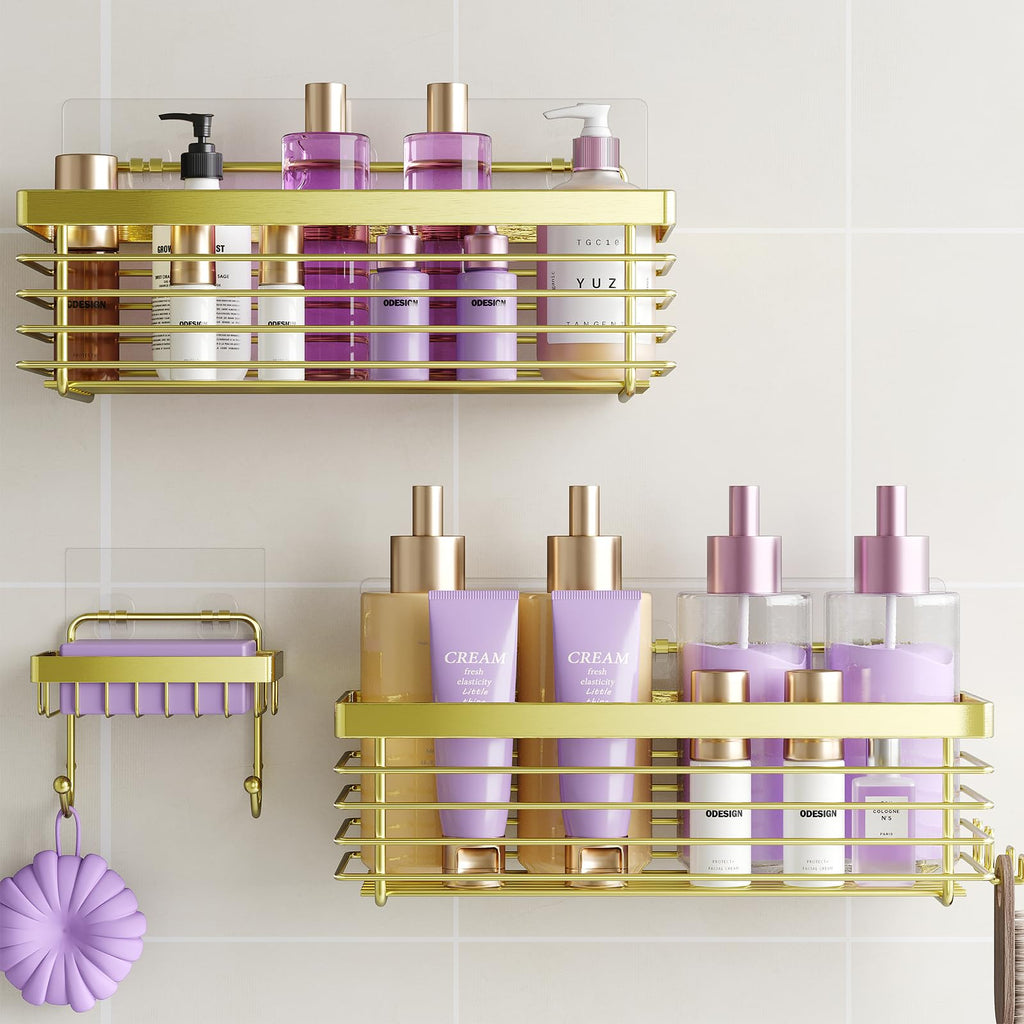 Shower Caddy Adhesive 3 Pack Stainless Steel Storage Organizers-Silver