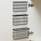 Sinnsally 2 Pack Cabinet Door Organizer,Self Adhesive Lid Organizer Inside Cabinet Storage Boxes,Stackable Hanging Basket Bins Wall Mounted Shower Caddy Holder for Kitchen,Bathroom,Pantry(Clear White)