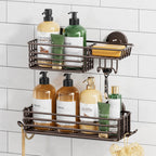 TAILI Shower Caddy Suction Cup 2 Pack with Hooks & Soap holder, Black