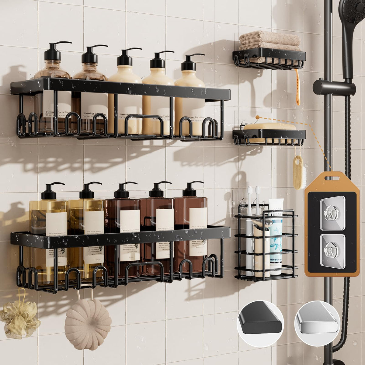 Veken Corner Shower Caddy 3-Pack, Advanced Rustproof Design&Stable Storage