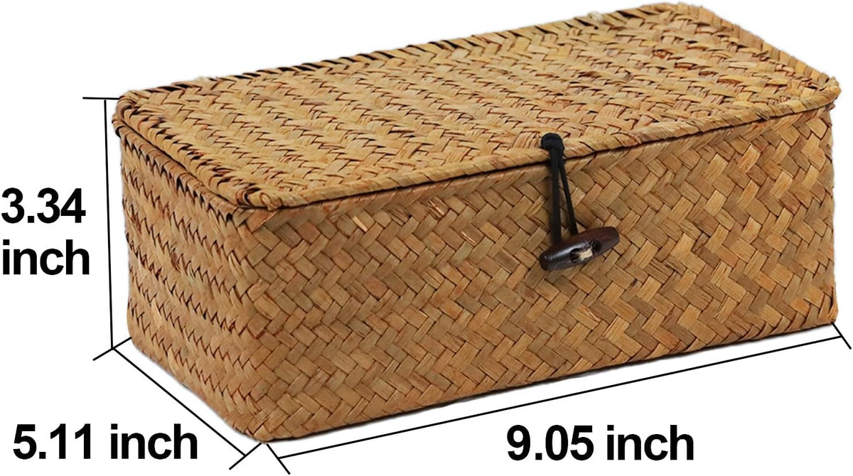 Wicker Storage Basket with Lid, Seagrass Storage Baskets for Organizing