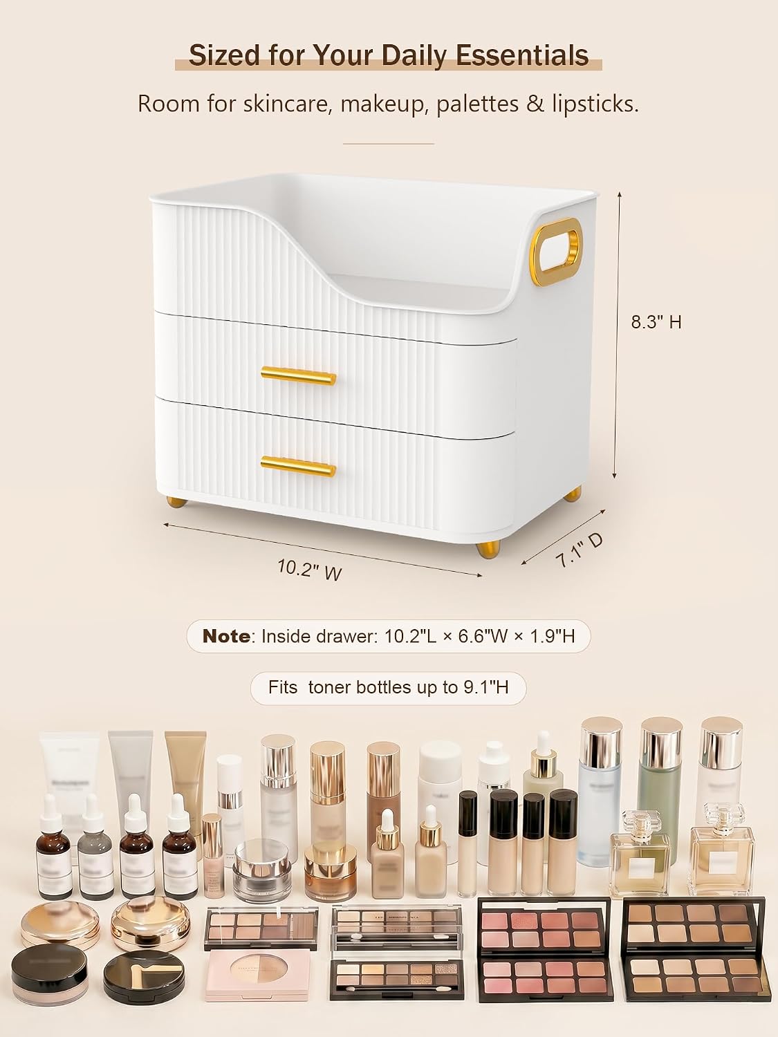 Booklov Large Makeup Organizer for Vanity, Bathroom Countertop, White