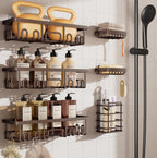 Veken Shower Caddy 6-Pack with Hooks, Bathroom Organizers & Storage, Black