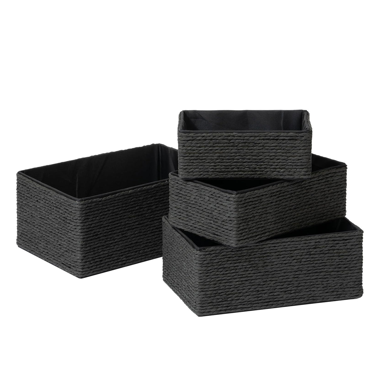 LA JOLIE MUSE Bathroom Basket Organizers, Paper Rope Storage, Grey 4 Pack