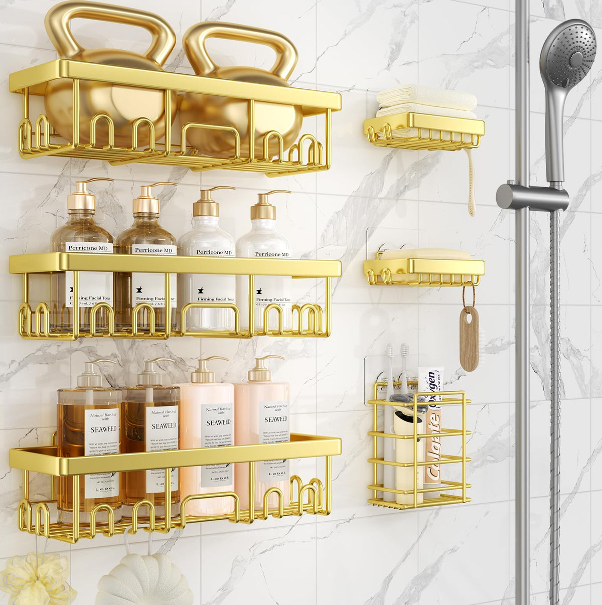 Veken Shower Caddy 6-Pack with Hooks, Bathroom Organizers & Storage, Black