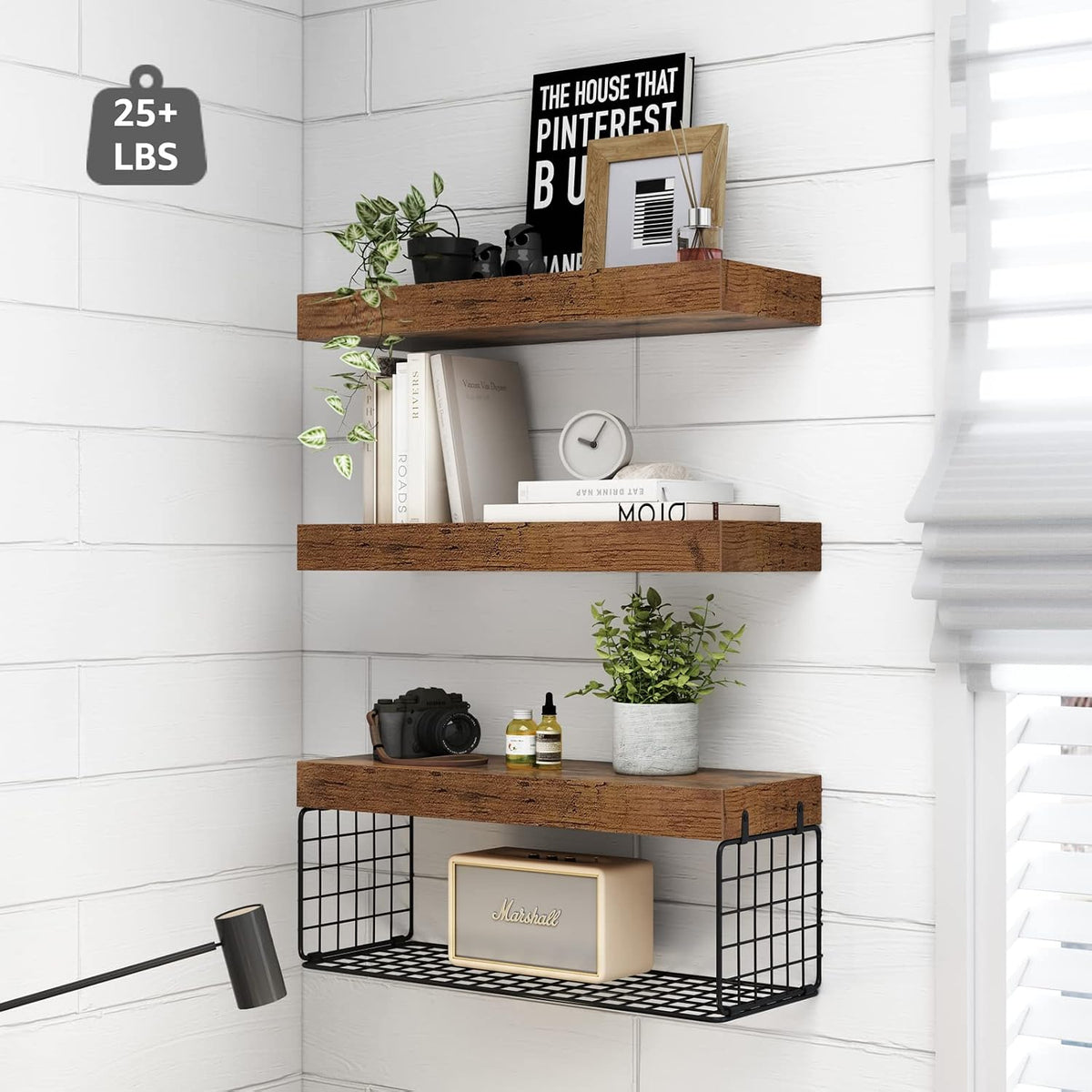 QEEIG Bathroom Shelves Over Toilet Wall Mounted (Brown, Set of 3, 15.7")