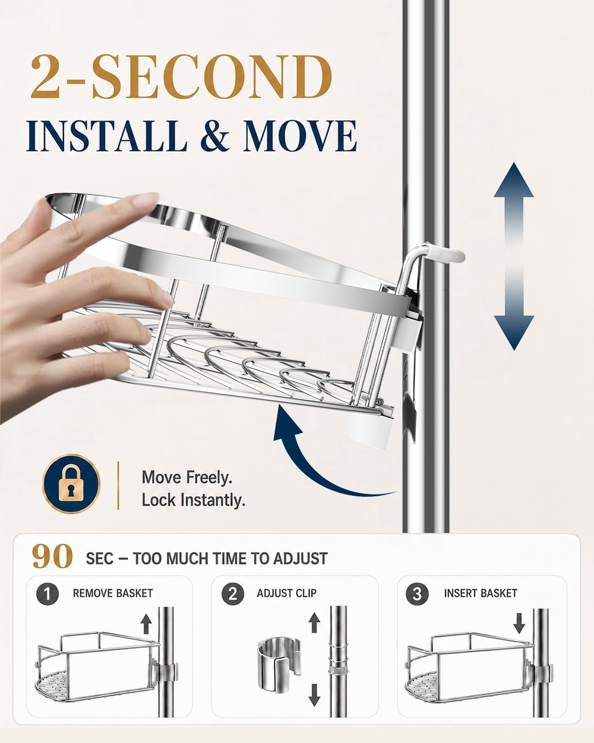 SEIRIONE Rustproof Corner Shower Caddy Tension Pole for Bathroom Organizers