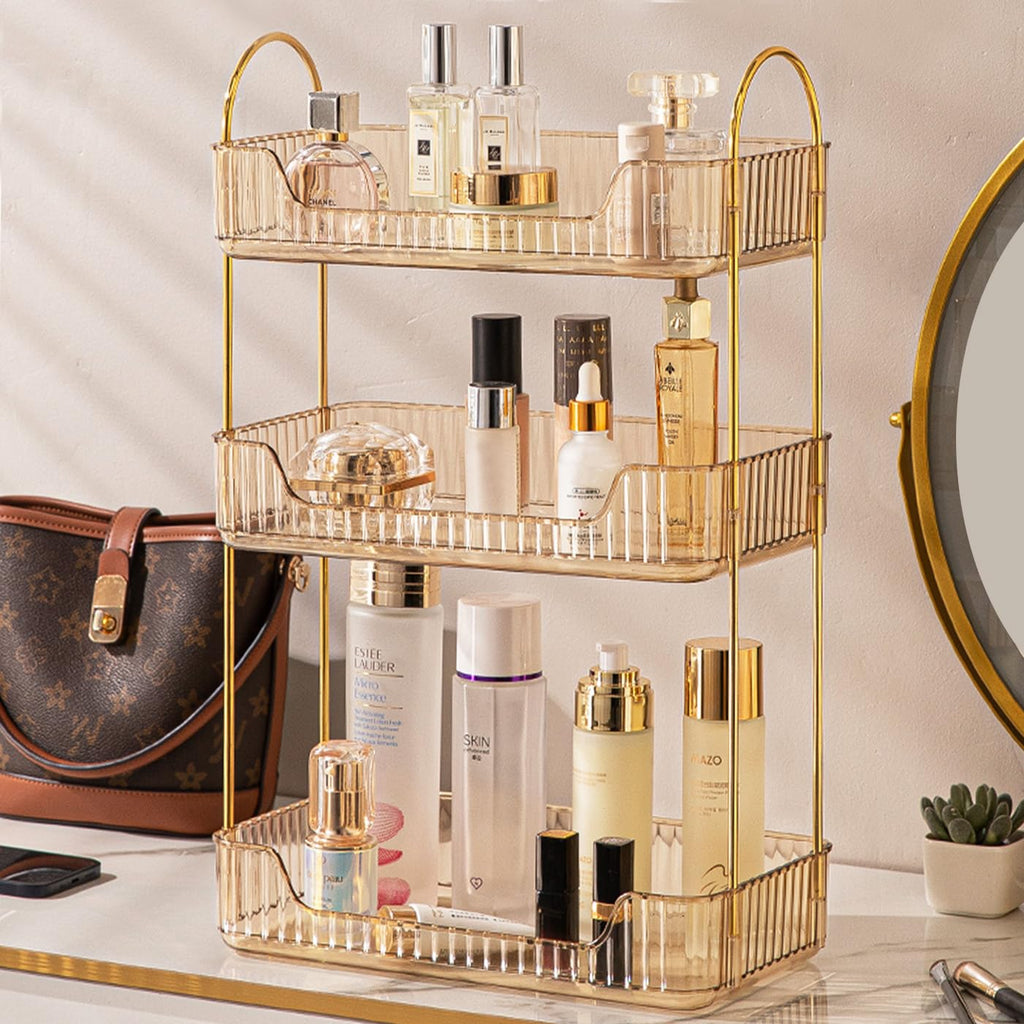 Aveniee Bathroom Counter Organizer, 3 Tier Perfume Skin Care Countertop Storage Shelf, Vanity Makeup Tray for Cosmetic Skincare Lotion,Clear