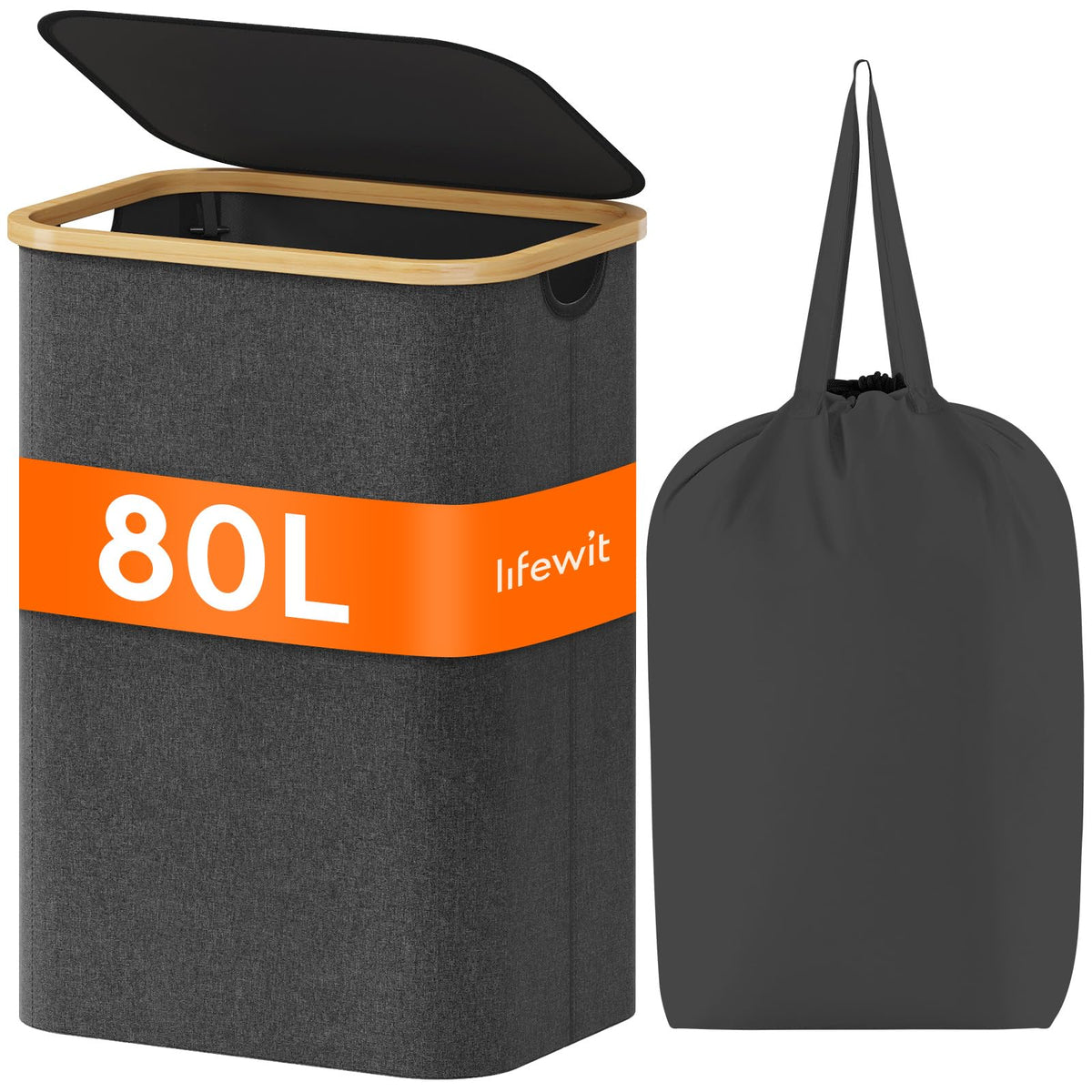 Lifewit 105L Large Laundry Basket with Lid, Removable Bags, Beige
