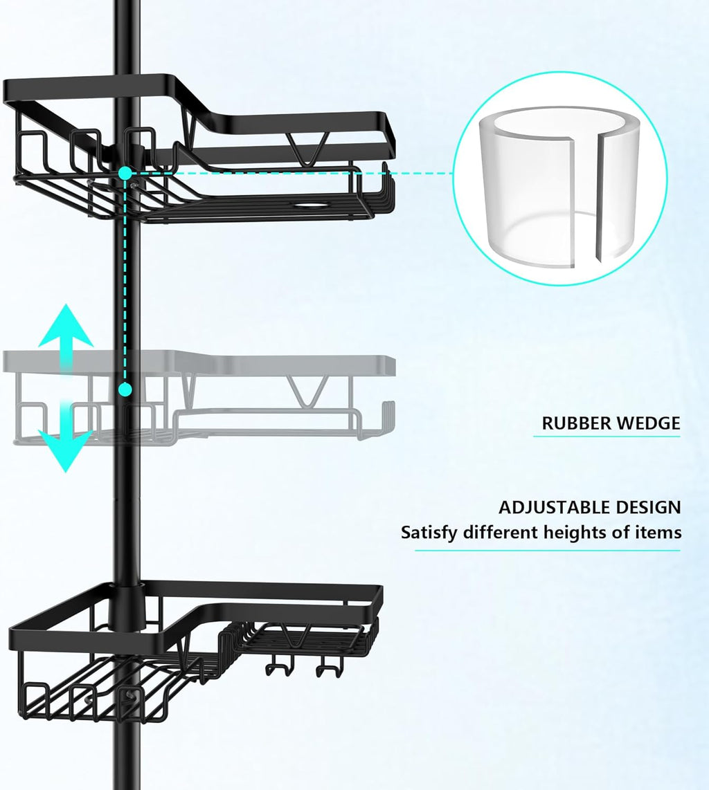 DAOYA Corner Shower Caddy Tension Pole 4 Tier Shower Caddy Organizer Black
