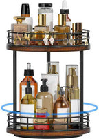 2-Tier Rotating Bathroom Countertop Organizer, Wooden Makeup Vanity Storage, Multifunctional Lazy Susan Turntable for Skincare, Perfume and Cosmetics (Brown)