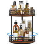 2-Tier Rotating Bathroom Countertop Organizer, Wooden Makeup Vanity Storage, Multifunctional Lazy Susan Turntable for Skincare, Perfume and Cosmetics (Brown)