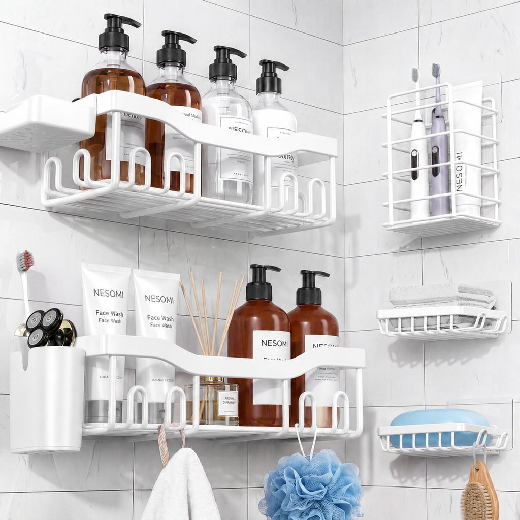 NESOMI 7-Pack Shower Caddy Adhesive,Stainless Steel Shower Organizer Shelf