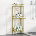 HapiRm Standing Corner Shower Caddy - 3 Tier Corner Shower Organizer with Soap Holder, Rustproof Stainless Steel Bathroom Shelf with 4 Hooks, Black