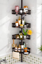HAMITOR Shower Caddy Tension Pole: 4-Tier Adjustable Corner Organizer Black