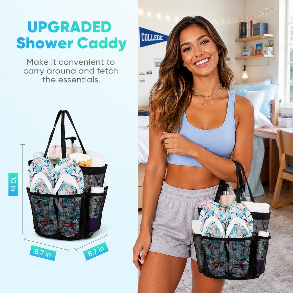 Mesh Shower Caddy Portable - 9 Pockets for College Dorm Room Essential
