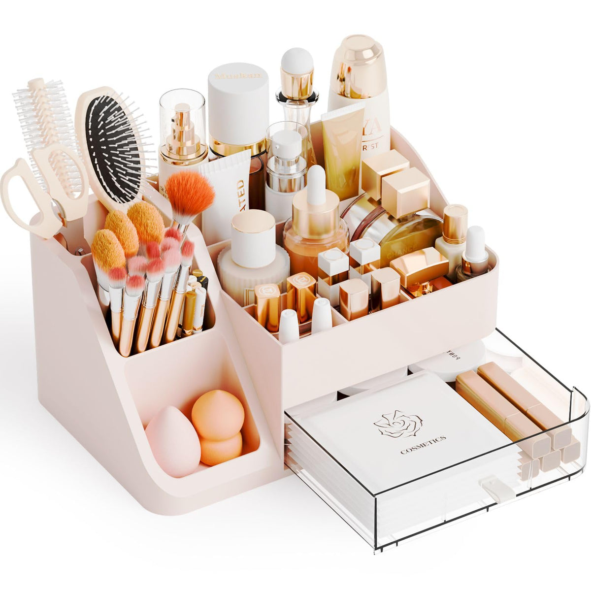 Yieach White Makeup Organizer Countertop,Large Cosmetics Storage Organizer for Make up Brush,Hair Products and Beauty Skincare Organizers,Plastic Makeup Holders and Organizers for Bathroom,Vanity,Desk