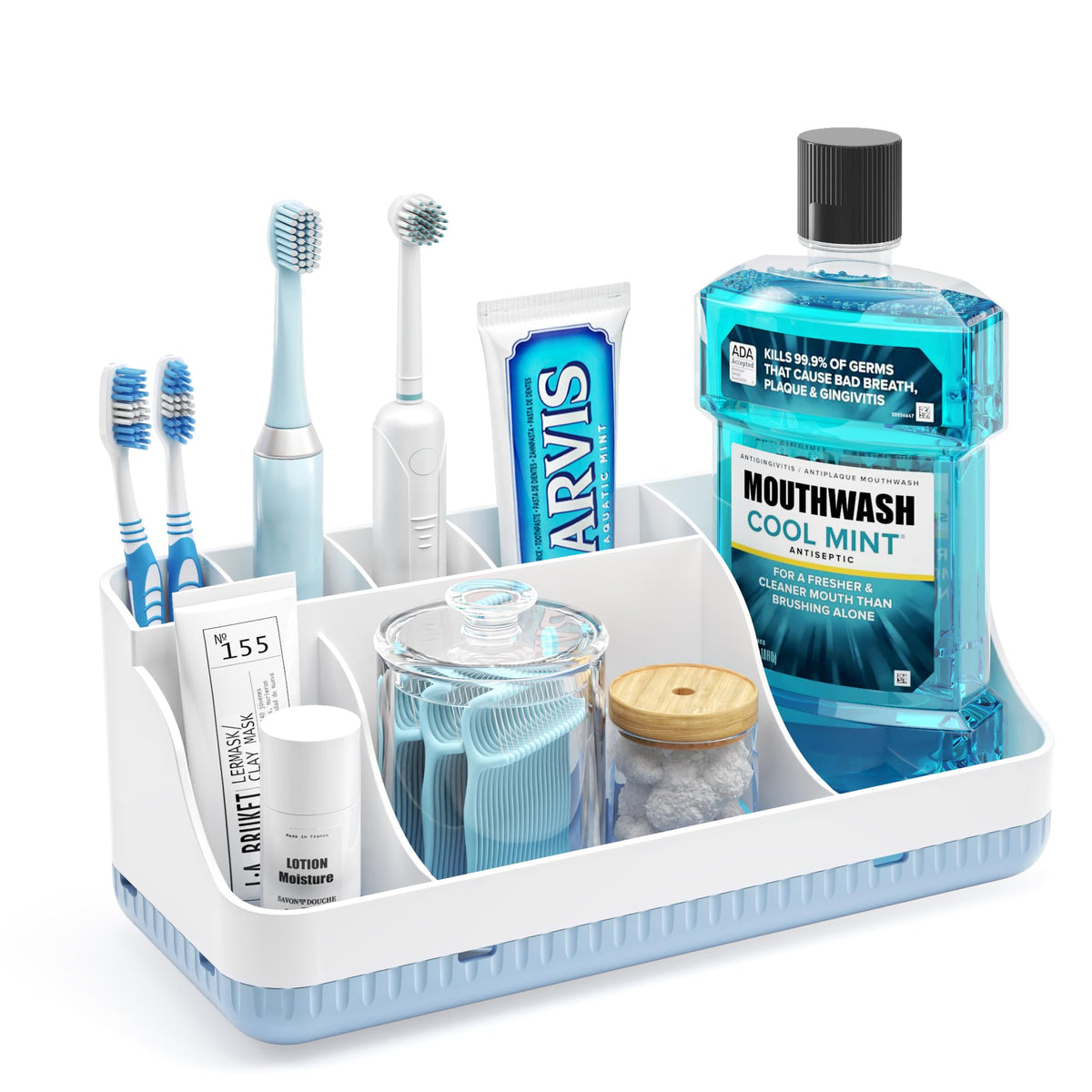 Bathroom Counter Organizer and Storage, 7 Slots Detachable Toothbrush Holders for Bathrooms, Anti-Slip Electric Toothbrush and Toothpaste Holder Countertop Vanity Organizer Accessories for Adults Kids