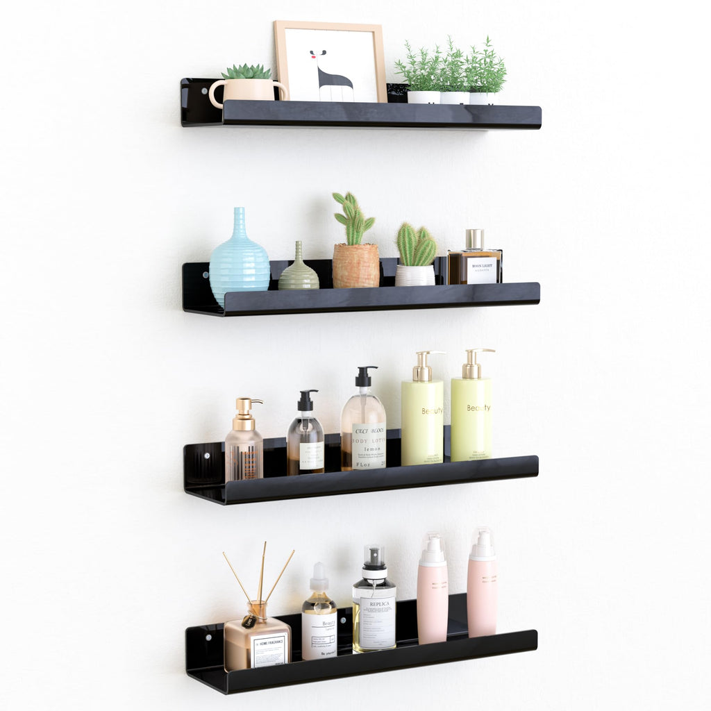 upsimples 4 Pcs 15" Acrylic Shelves for Wall Storage and Organizer, Clear
