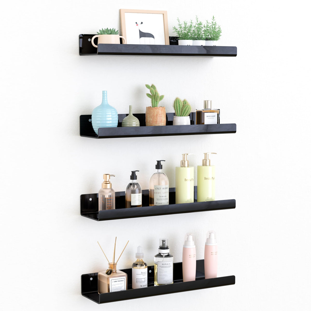upsimples 4 Pcs 15" Acrylic Shelves for Wall Storage and Organizer, Clear