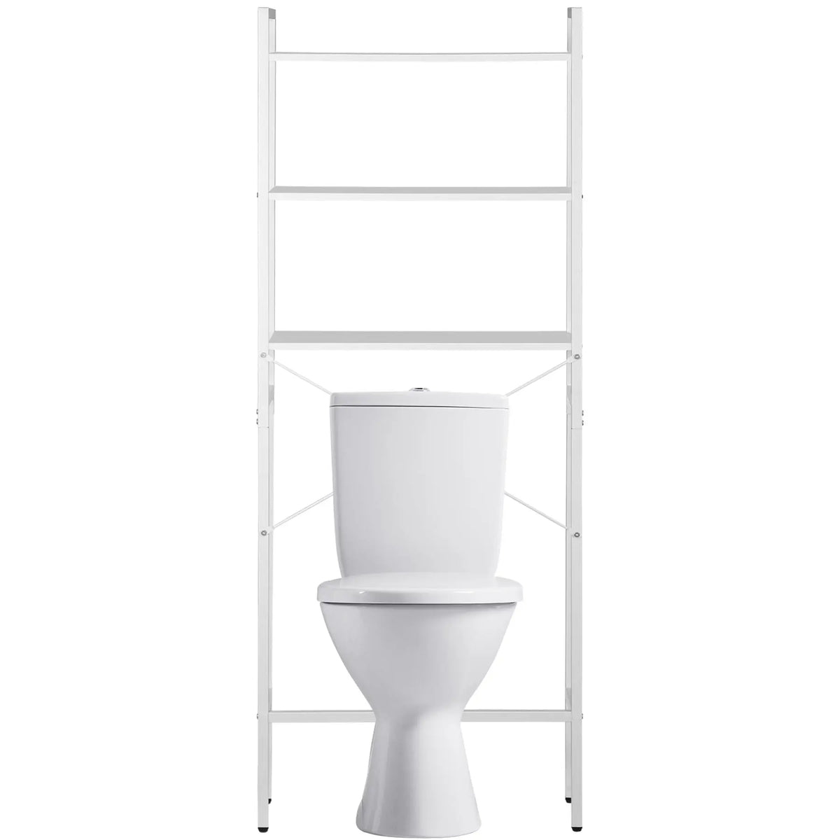 Segawe MDF Wood Over-the-Toilet Bathroom Organizer Rack Set - 3-Tier Shelves, X-Shaped Stability, Tank-Fit Legs, Metal Leg Support, Large Capacity White Home Decor Bathroom Organizing Accessory (Fits Behind Toilet Tank), Over-Toilet, Bathroom Organizers,