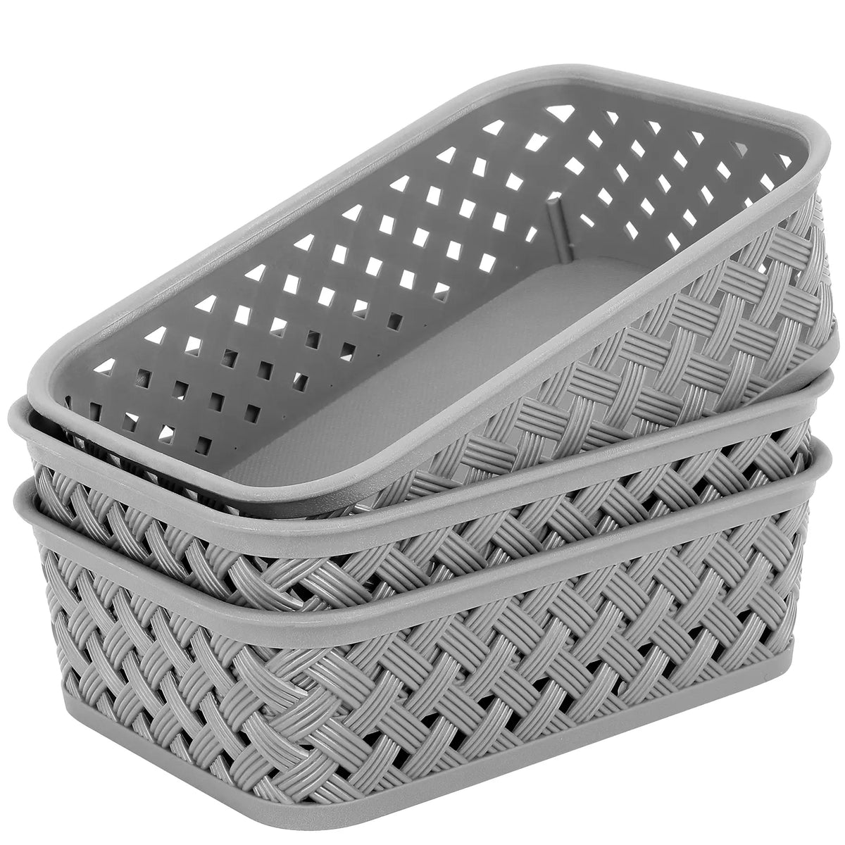 MaxGear 3 Pack Plastic Storage Baskets with Built-In Handles, Woven Organizer Bins for Pantry, Closet, Cabinet, Bathroom, Kitchen and Office, Multiple Sizes and Colors Home Organization Containers Pantry Storage Basket