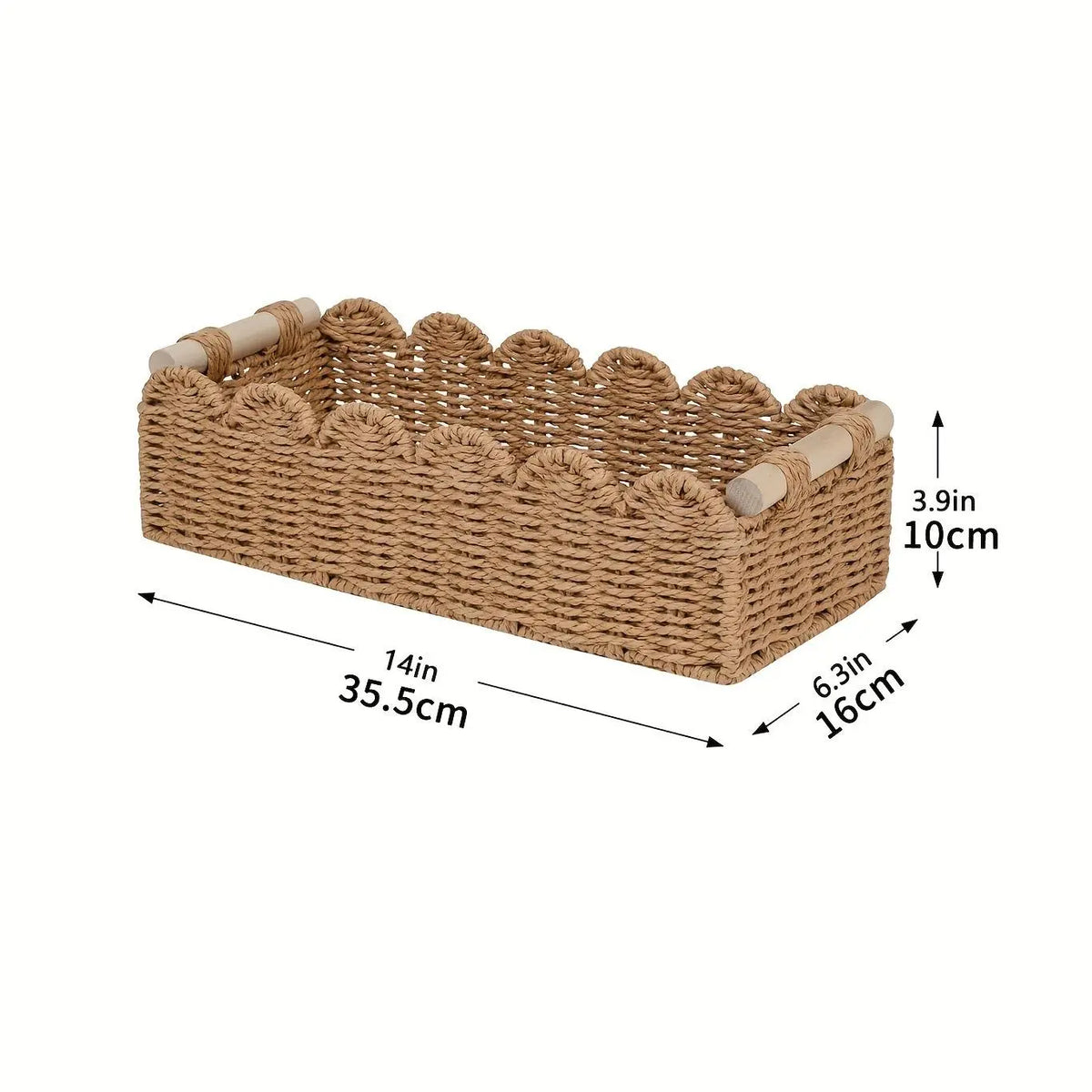 Rattan Wicker Storage Basket Handwoven Natural with Fan Edge Design, Toilet Tank Top Organizer and Decorative Basket for Bathroom Bedroom Living
