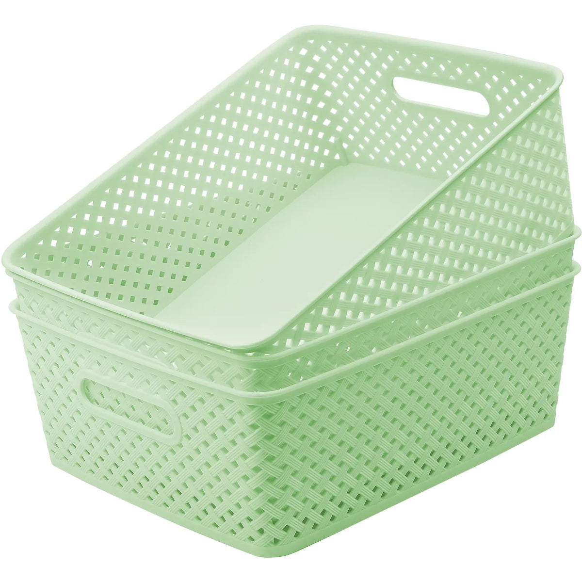 MaxGear 3 Pack Plastic Storage Baskets with Built-In Handles, Woven Organizer Bins for Pantry, Closet, Cabinet, Bathroom, Kitchen and Office, Multiple Sizes and Colors Home Organization Containers Pantry Storage Basket