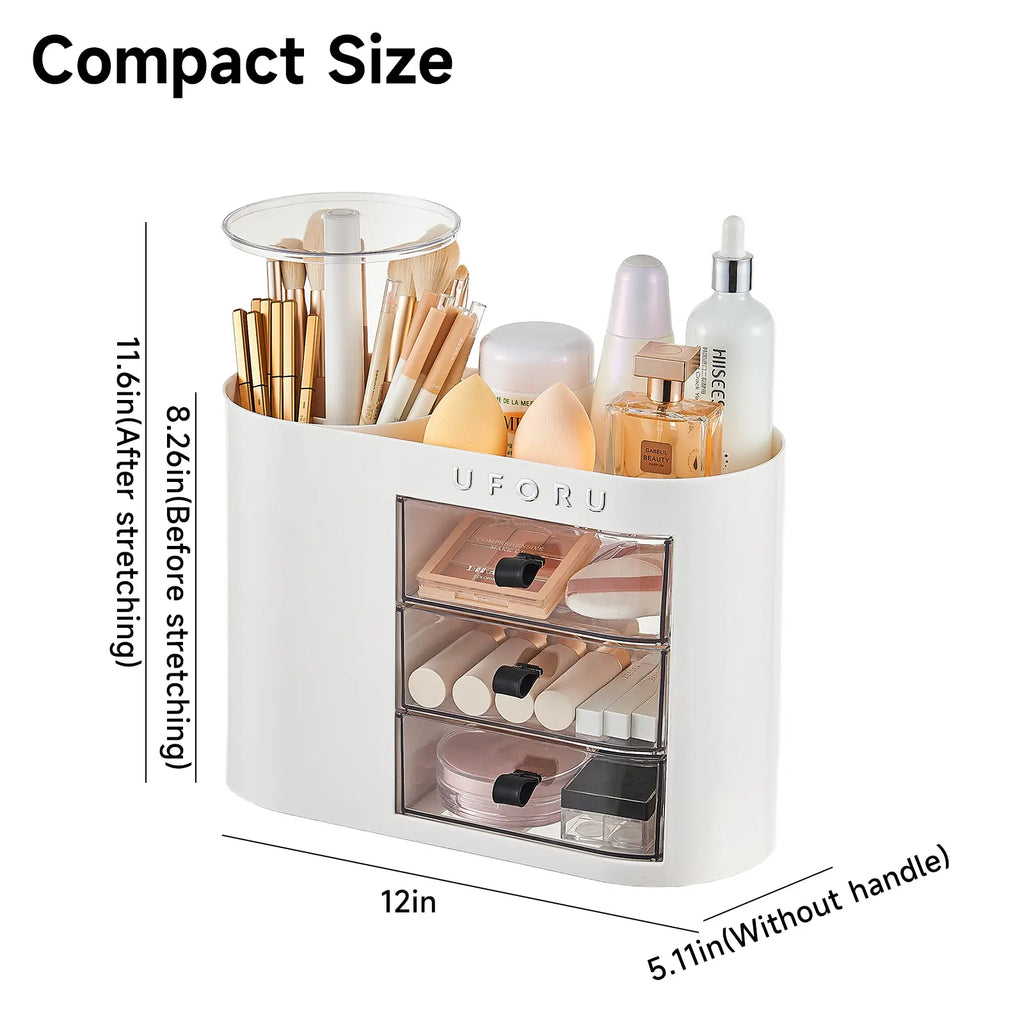 Classic Eco-Friendly Makeup Organizer - 1-Touch Open Design, 4-Slot Beauty Brush Holder, Accessible Cosmetic Trays, Drawers, Adjustable All-Purpose Cosmetic Organisers for Vanity & Bathroom Countertop Storage