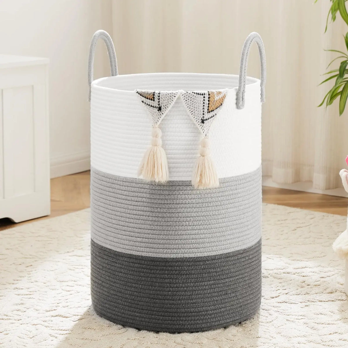 Collapsible Woven Cotton Rope Laundry Basket - Eco-Friendly, Breathable, Decorative Weaving Clothes Basket & Weaving Laundry Organizer (46L/60L/80L/100L) for Dirty Clothes, Toys Storage in Bathroom, Living Room