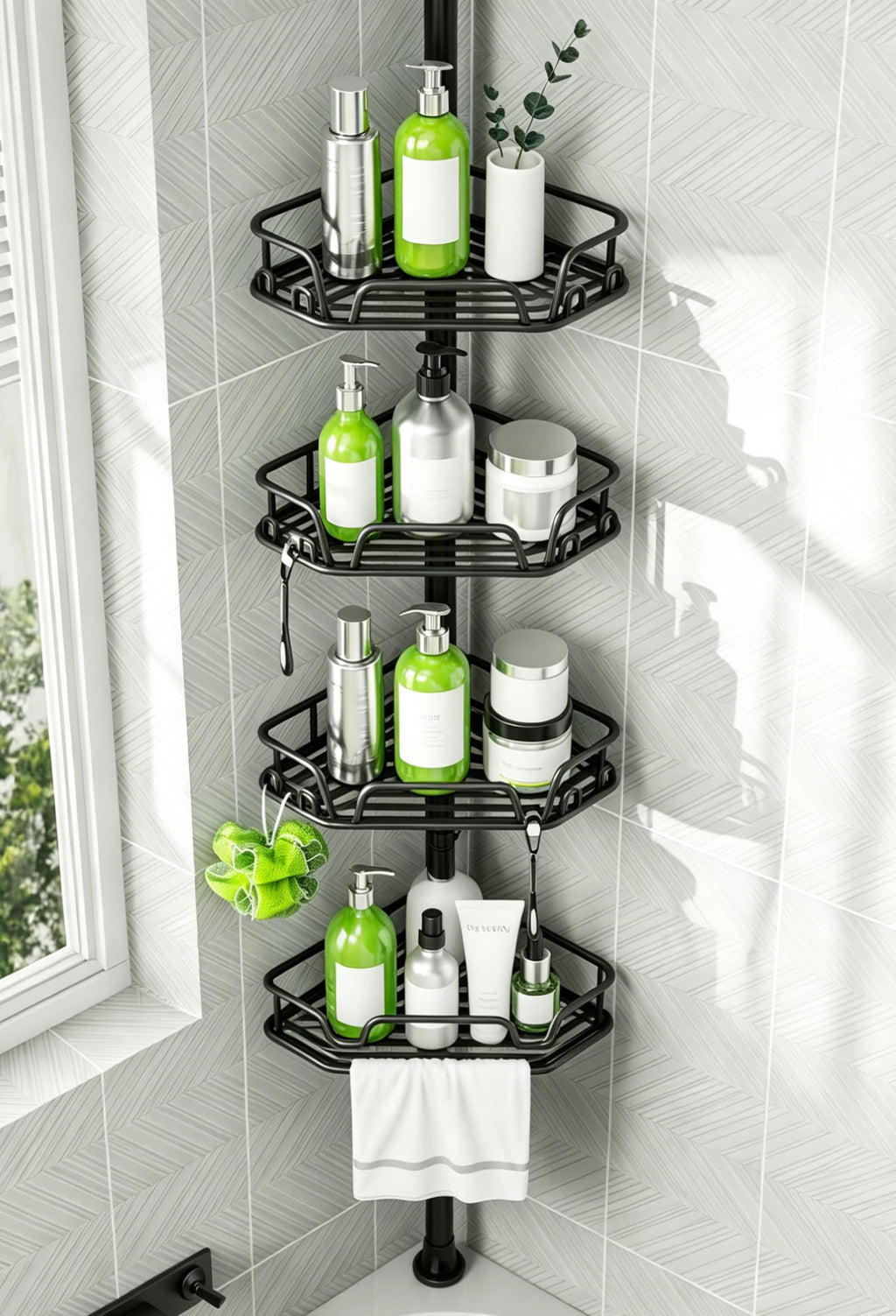 DAOYA Corner Shower Caddy Tension Pole 4 Tier Shower Caddy Organizer Black