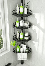 DAOYA Corner Shower Caddy Tension Pole 4 Tier Shower Caddy Organizer Black