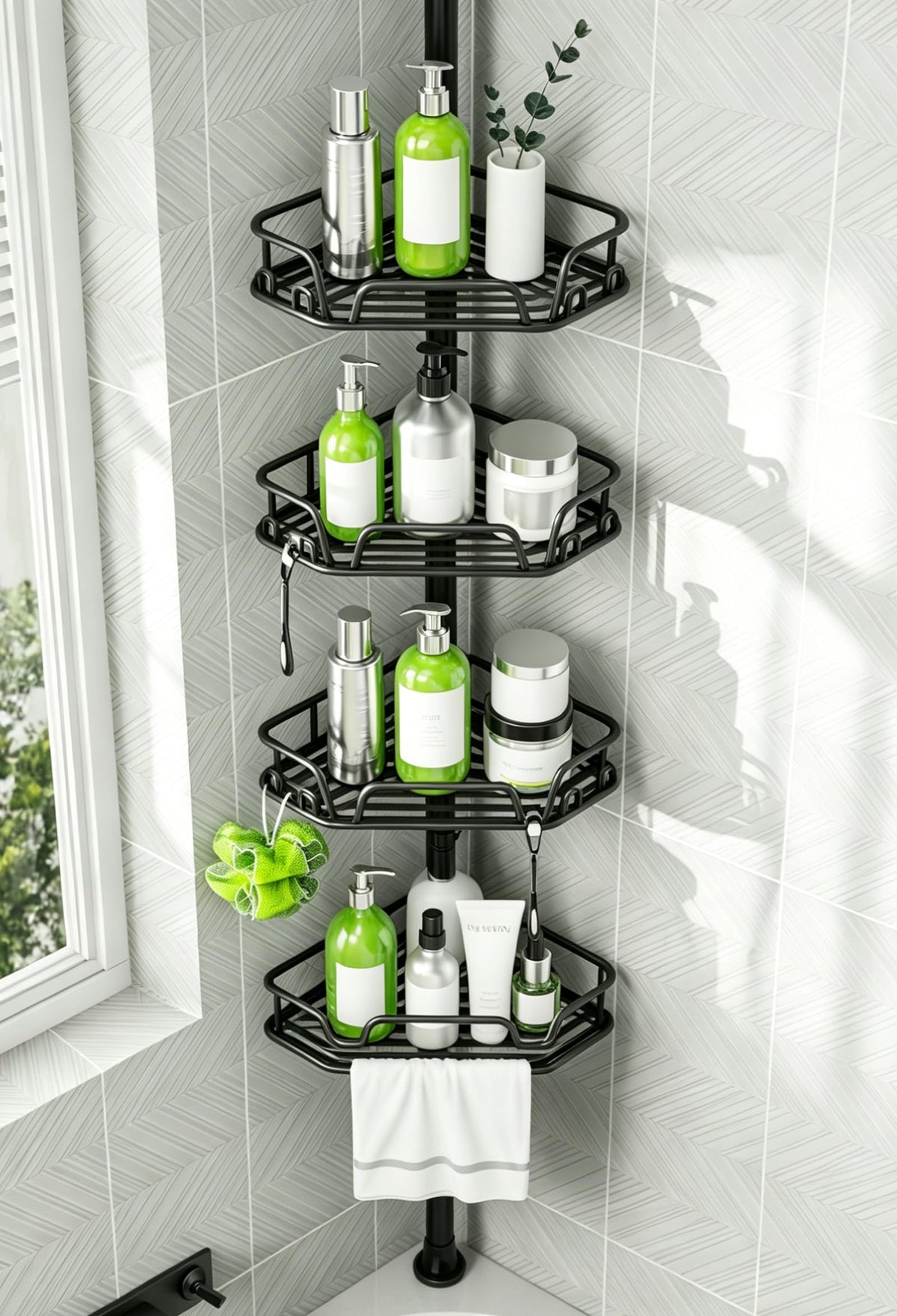 DAOYA Corner Shower Caddy Tension Pole 4 Tier Shower Caddy Organizer Black
