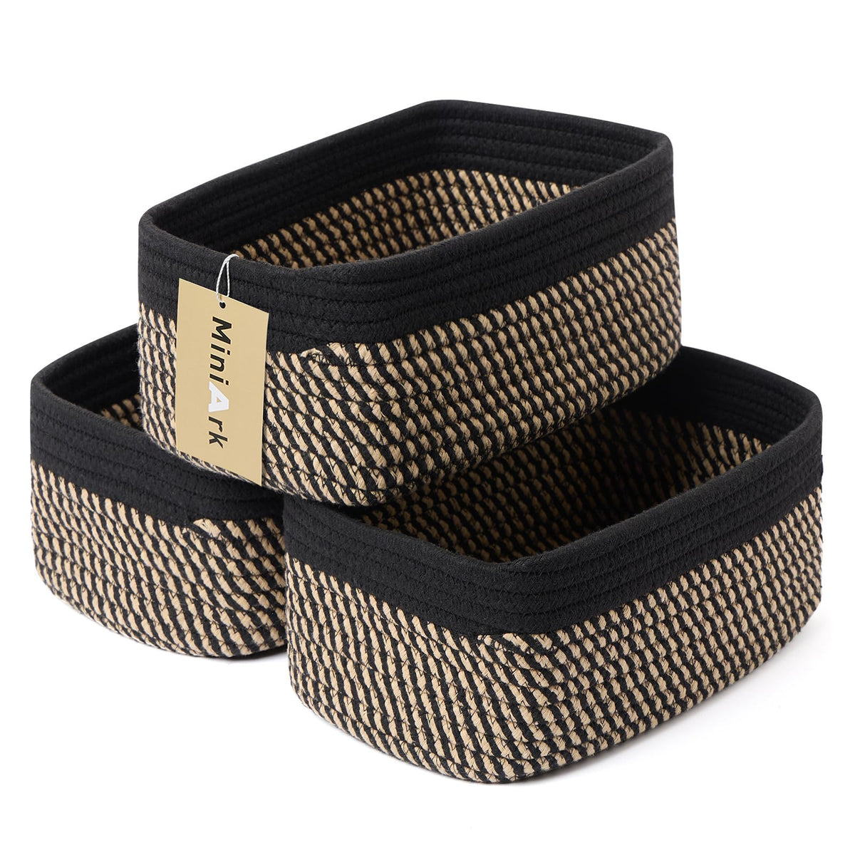 MiniArk Small Storage Baskets for Organizing | Closet Organizer Bins | Shelf Toy Basket | Woven Rope Baskets | Cube Decorative Box | Shallow Basket | L11.5xW7.5xH4.7| Brown