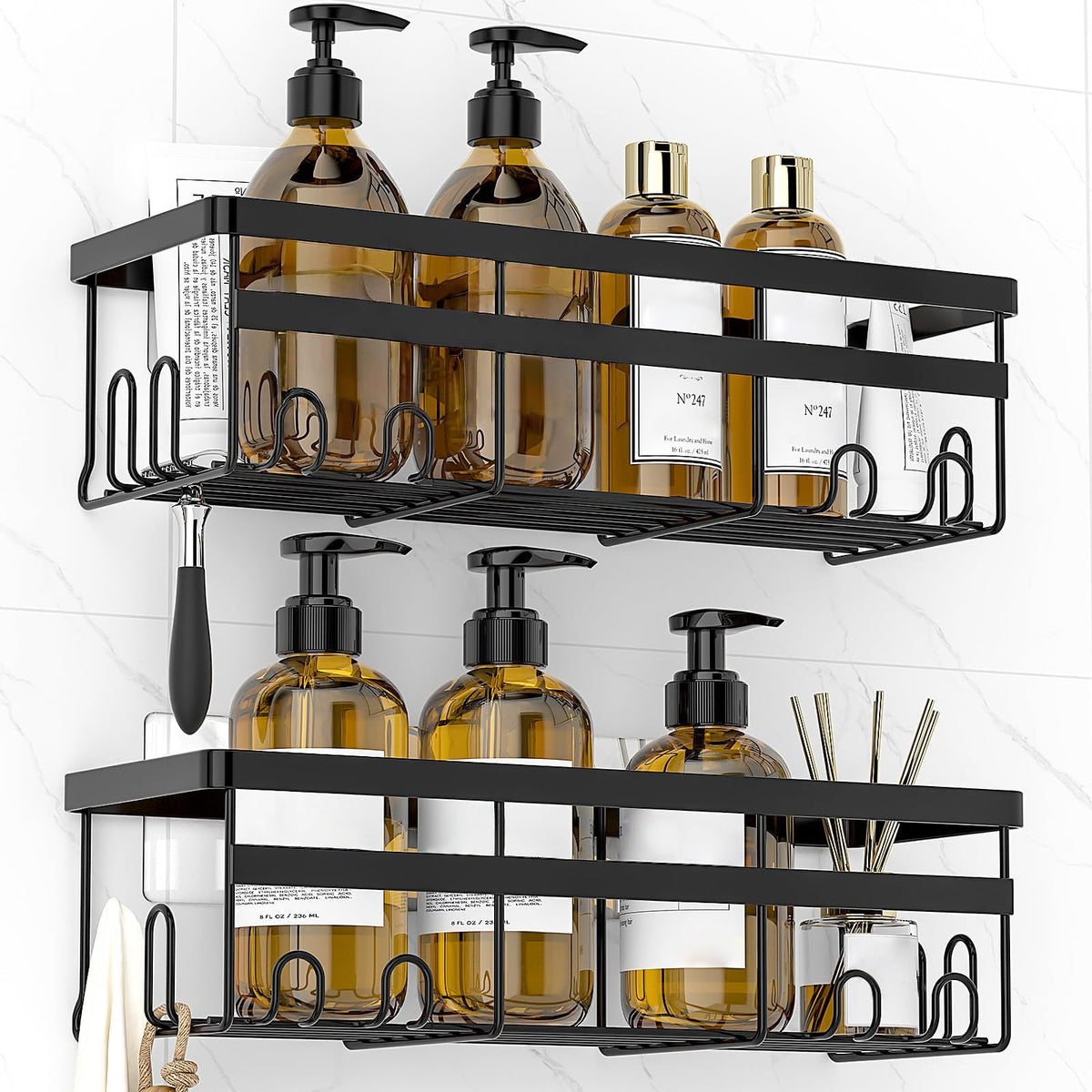 WOWBOX 2 Pack Adhesive Shower Caddies, No Drill Bathroom Shelves, Large