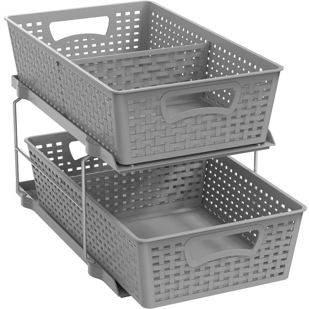 Simple Houseware 2 Tier Pull-Out Sliding Drawer Under Sink Storage, White