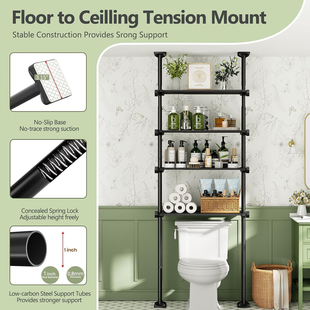 Over The Toilet Storage Shelf No Drill 4-Tier Adjustable Bathroom Organizer