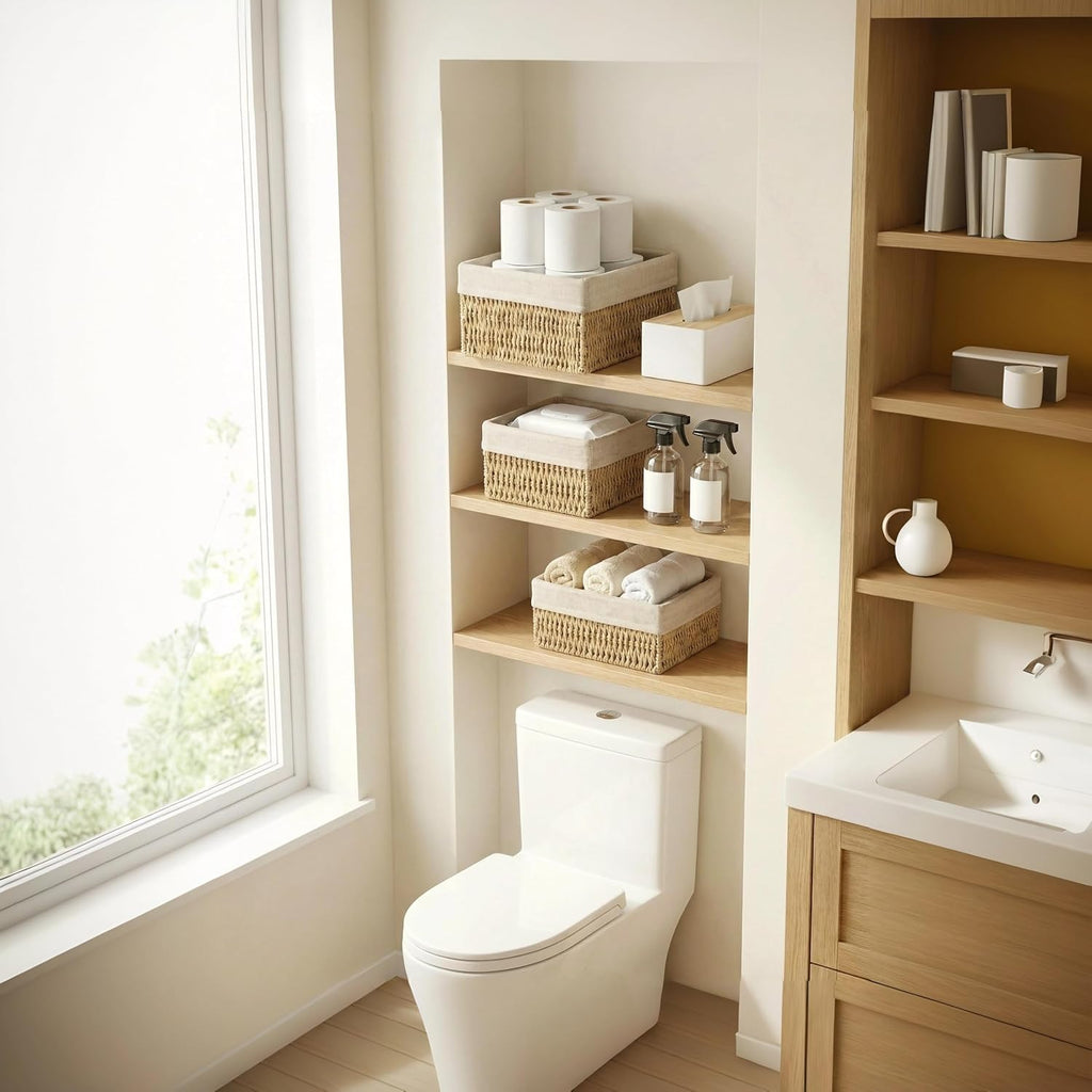 Wicker Storage Baskets Set of 3, Bathroom & Shelf Bins